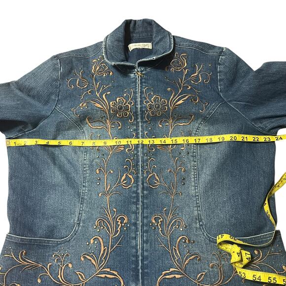 Vintage Boho Coldwater Creek Gold Embroidered Denim Jacket Size 2X - Picture 5 of 8